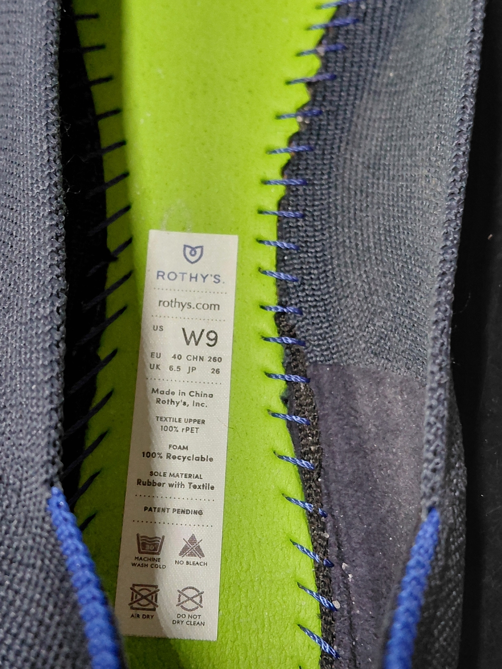 Rothy's Navy Knit Slip-On Flats with Lime Insole - Picture 3 of 4